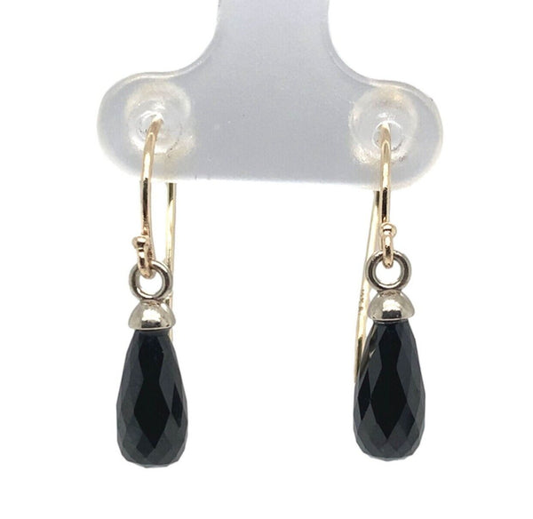 14k Gold 5.37 Carat TW Briolette Black Genuine Natural Spinel Earrings (#J7130)