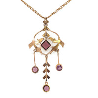 10k Yellow Gold Lavaliere with Seed Pearls and Purple Paste Stones (#J6057)