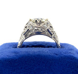 Art Deco Platinum 1.31ct Diamond Ring w/Lab-Created Sapphires GIA Report #J5928