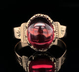 Victorian 9k Yellow Gold Ring with 3.79ct Cabochon Genuine Natural Garnet #J6387