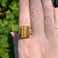 10k Gold Men's Ring w/ Genuine Natural Tiger's Eye Double Warrior Cameo (#J6635)