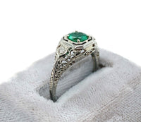 18k White Gold Filigree Deco .55ct Genuine Natural Emerald Ring (#J6333)