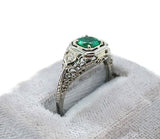 18k White Gold Filigree Deco .55ct Genuine Natural Emerald Ring (#J6333)