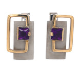 Custom Modernist 14k Yellow Gold and Sterling Cufflinks with Amethyst (#J7362)