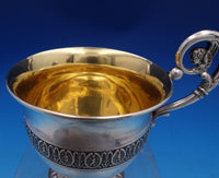 French Sterling Silver Cup and Saucer 2pc GW Winged Cherub Applied Border #8422
