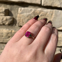 14k White Gold Filigree Ring with Synthetic Lab-Created Ruby Size 6.5 (#J6304)