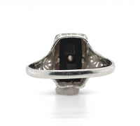 10k White Gold Genuine Natural Black Onyx and Diamond Filigree Ring (#J6212)