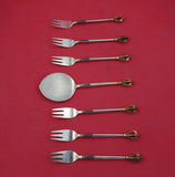 Golden Crown by W and S Sorensen Oyster Set 7pc (6 Forks 1 Server) in Fitted Box