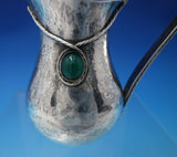 Portuguese Sterling Silver Creamer and Underplate Green Stone Rope Border #4988