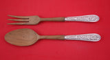 Corsage by Stieff Sterling Silver Salad Serving Set w/ wood 10 1/2"