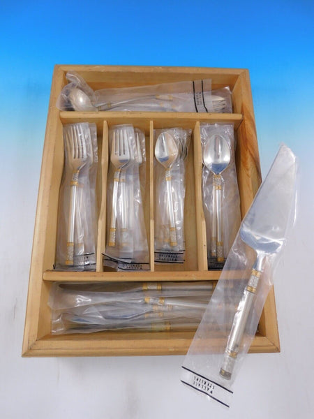 Aegean Weave Gold by Wallace Sterling Silver Flatware Set Service 34 pcs New