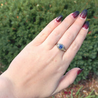 18k White Gold Filigree Ring with 1 Carat Blue Genuine Natural Sapphire (#J6461)