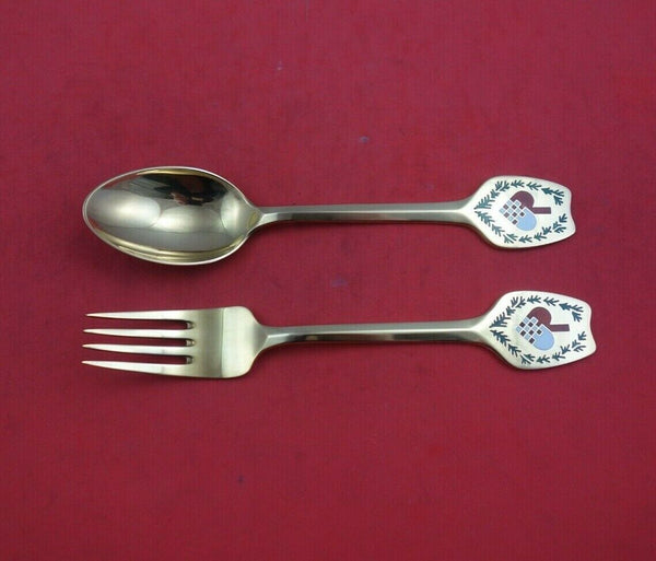 Christmas by A. Michelsen Sterling Silver Fork and Spoon Set 2pc 1951 Vermeil