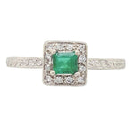 10k White Gold Genuine Natural Emerald Ring with Diamond Halo Size 6.5 (#J6808)