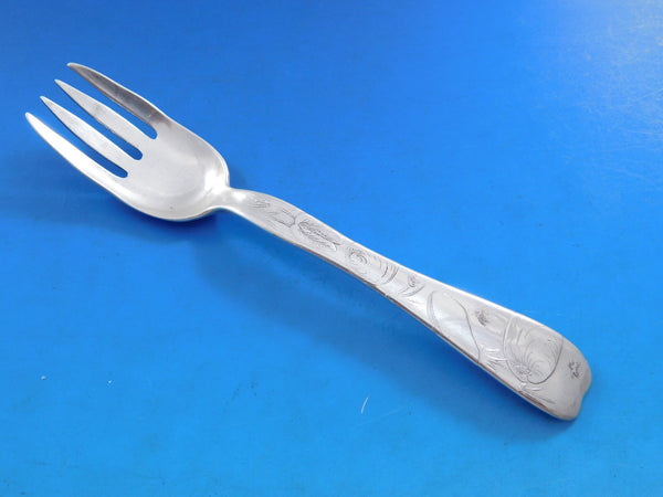 Lap Over Acid Etched by Tiffany Sterling Silver Fish Fork with Clams 6 1/2"