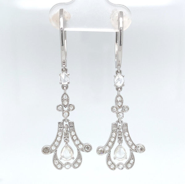 18k Gold Rose Cut 1 Carat Genuine Natural Diamond Dangle Drop Earrings (#J6263)