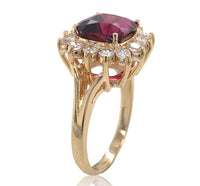 14k Yellow Gold 3.75 Carat Genuine Natural Garnet Ring w/ Diamond Halo (#J6765)