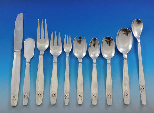 Swedish Modern by Allan Adler Sterling Silver Flatware Set 124 pcs Monogram M