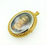 18k Hand Painted Genuine Natural Diamond Portrait Pin Pendant (#J5014)