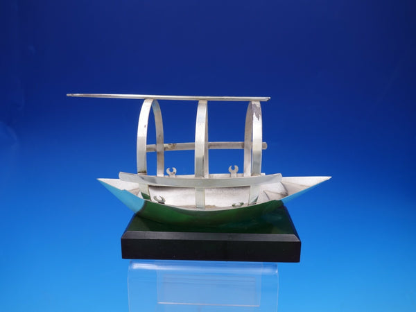 Italian Sterling 800 Silver Figurine Model of Boat on Green Lucite Base (#4318)