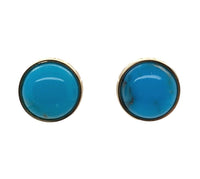14k Gold 6.86 Carat TW Ithaca Peak Blue Genuine Turquoise Stud Earrings (#J7138)