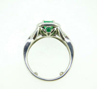 14k White Gold Genuine Natural Emerald and Diamond Halo Ring (#J5003)