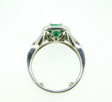14k White Gold Genuine Natural Emerald and Diamond Halo Ring (#J5003)