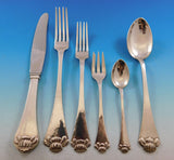 Waterlily Aakande by Hans Hansen Danish Silver Flatware Set Service 48 Pcs