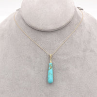 14k Yellow Gold 6.85ct Genuine Natural Tyrone Turquoise Briolette Pendant #J6706