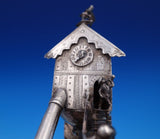 Dutch Sterling Silver Bell 3-D Clock Tower w/ Steps 3 Men Shield 8 3/4" (#7580)