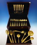 Repousse by Kirk Sterling Silver Flatware Set For 6 Service 32 pcs Vermeil Gold
