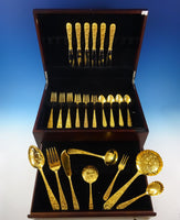Repousse by Kirk Sterling Silver Flatware Set For 6 Service 32 pcs Vermeil Gold