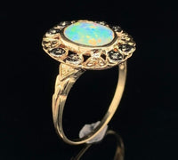 10k Yellow White Gold 1.05 Carat Genuine Natural Opal Ring with Flowers (#J6576)