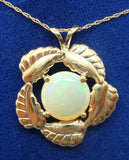 14k Yellow Gold Genuine Natural Opal Leaf Pendant Jewelry (#J2753)