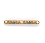 14k Yellow Gold Montana Sapphire and Pearl Bar Pin (#J5471)