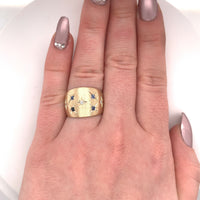 14k Yellow Gold Wide Heavy Sapphire and Diamond Band Ring (#J5438)