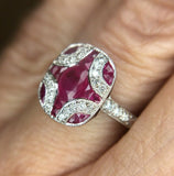 18k Gold Deco Style Specialty Cut Genuine Natural Ruby Ring w/ Diamonds (#J2355)