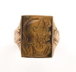 10k Gold Genuine Natural Tiger's Eye Men's Double Warrior Cameo Ring (#J6220)