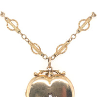 9k Top Victorian Heart Shaped Locket w/Paste Stones Gold Filled Chain (#J6519)