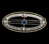 14k Yellow Gold with Platinum Top Montana Sapphire and Pearl Pin (#J6736)