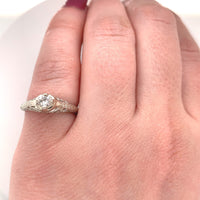 14k White Gold Art Deco .18ct Genuine Natural Diamond Filigree Ring (#J5588)