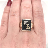 10k Yellow Gold Genuine Natural Onyx and Diamond Men's Ring Initial "L" (#J6129)