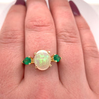 18k Yellow Gold 1.76ct Genuine Natural Opal and Emerald Ring Jewelry (#J5629)