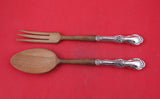 Wild Rose by International Sterling Silver Salad Serving Set 2pc w/ Wood 10 3/4"