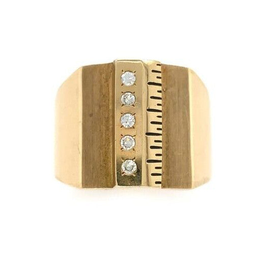 10k Gold Men's Ring w/ Ruler and Genuine Natural Diamond Accents Size 9.5 #J6637