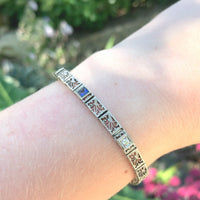 14k Gold Filigree Diamond Bracelet Art Deco 6 3/4" w/Lab-Created Sapphire #J6203