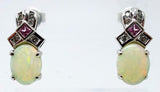 14k Gold Genuine Natural Opal and Pink Sapphire and Diamond Earrings (#J3443)