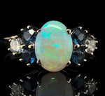 14k White Gold Genuine Natural Opal Ring with Diamonds and Sapphires (#J5948)