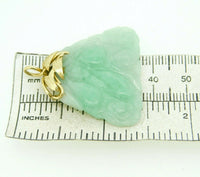 14k Yellow Gold Carved Jade Pendant with Leaves A Jadeite with Report (#J4593)
