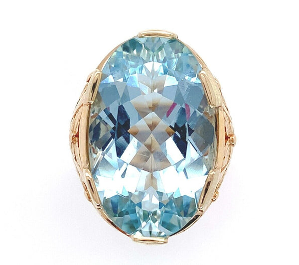 14k Yellow Gold GIA 11.95 Carat Fine Genuine Natural Aquamarine Ring (#J6508)